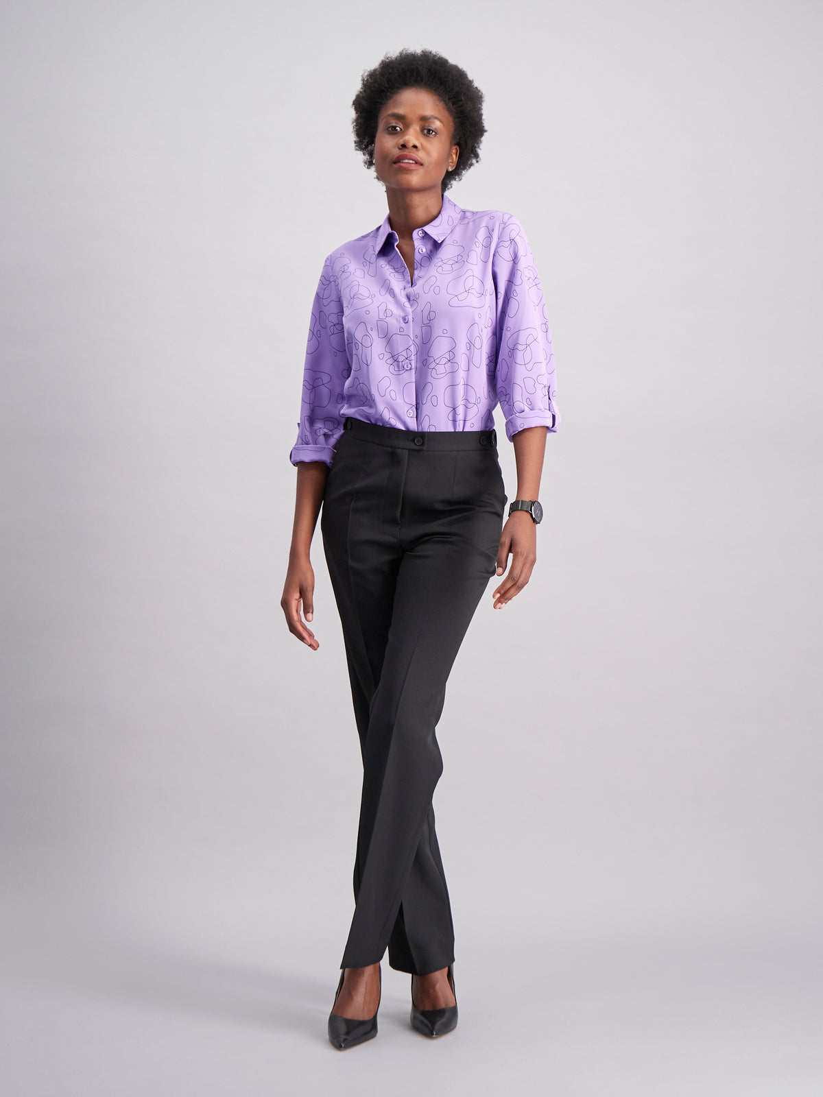 Cathy classic buttoned shirt -purple print