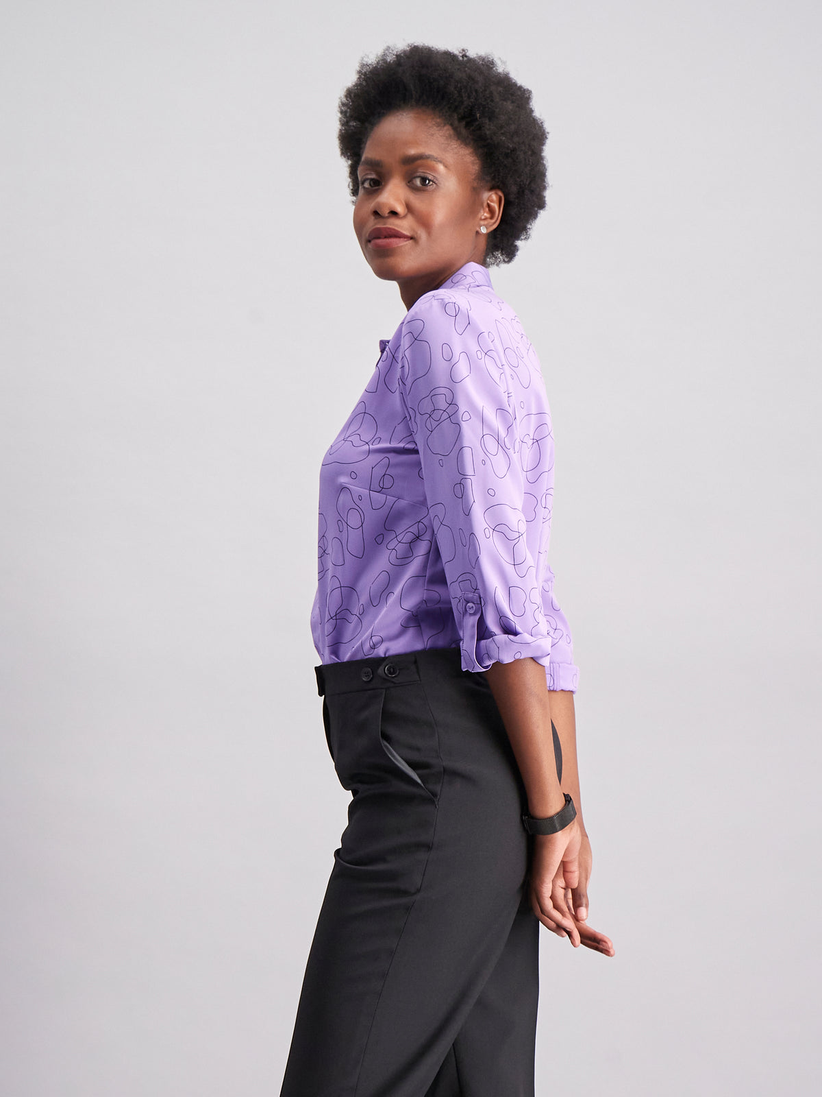 Cathy classic buttoned shirt -purple print