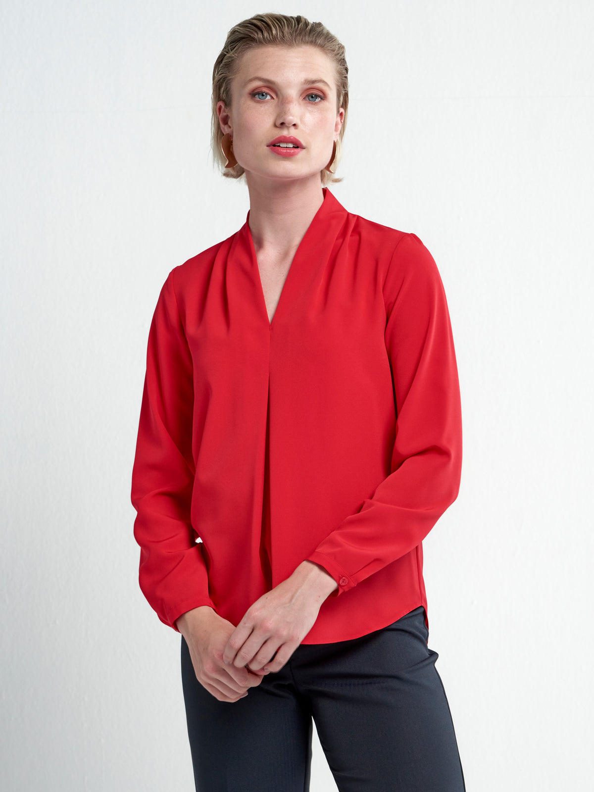 Misha pleated V-neck blouse-red