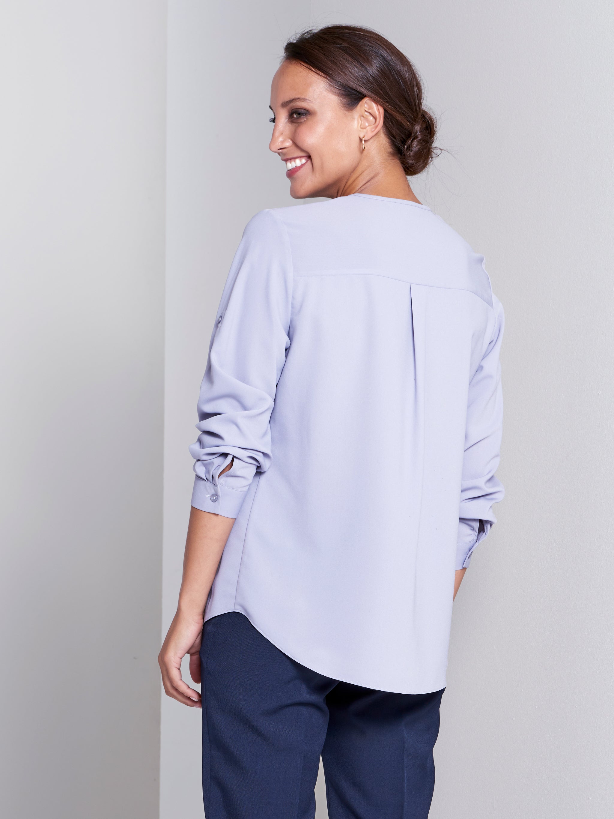 Sabrina zipped neckline blouse-grey - Imagemakers (Pty) Ltd Trading as ...