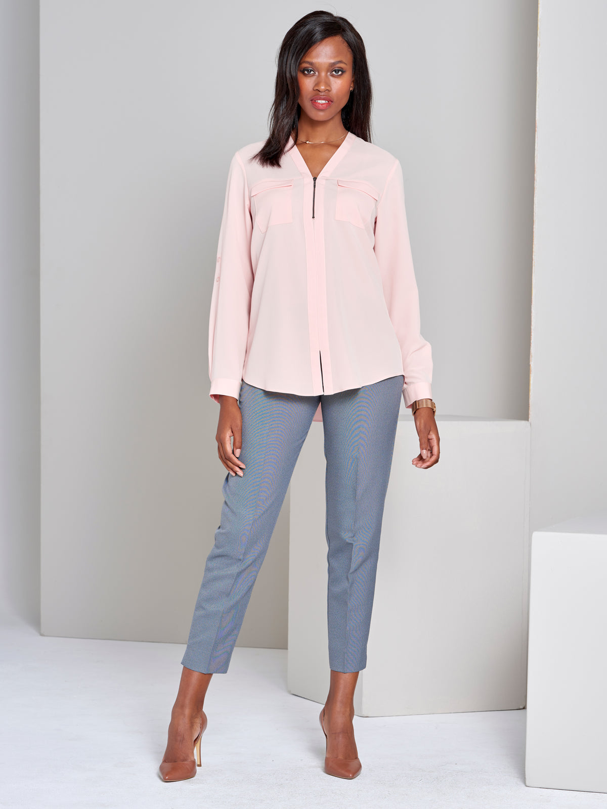 Sabrina zipped neckline blouse - pastel pink