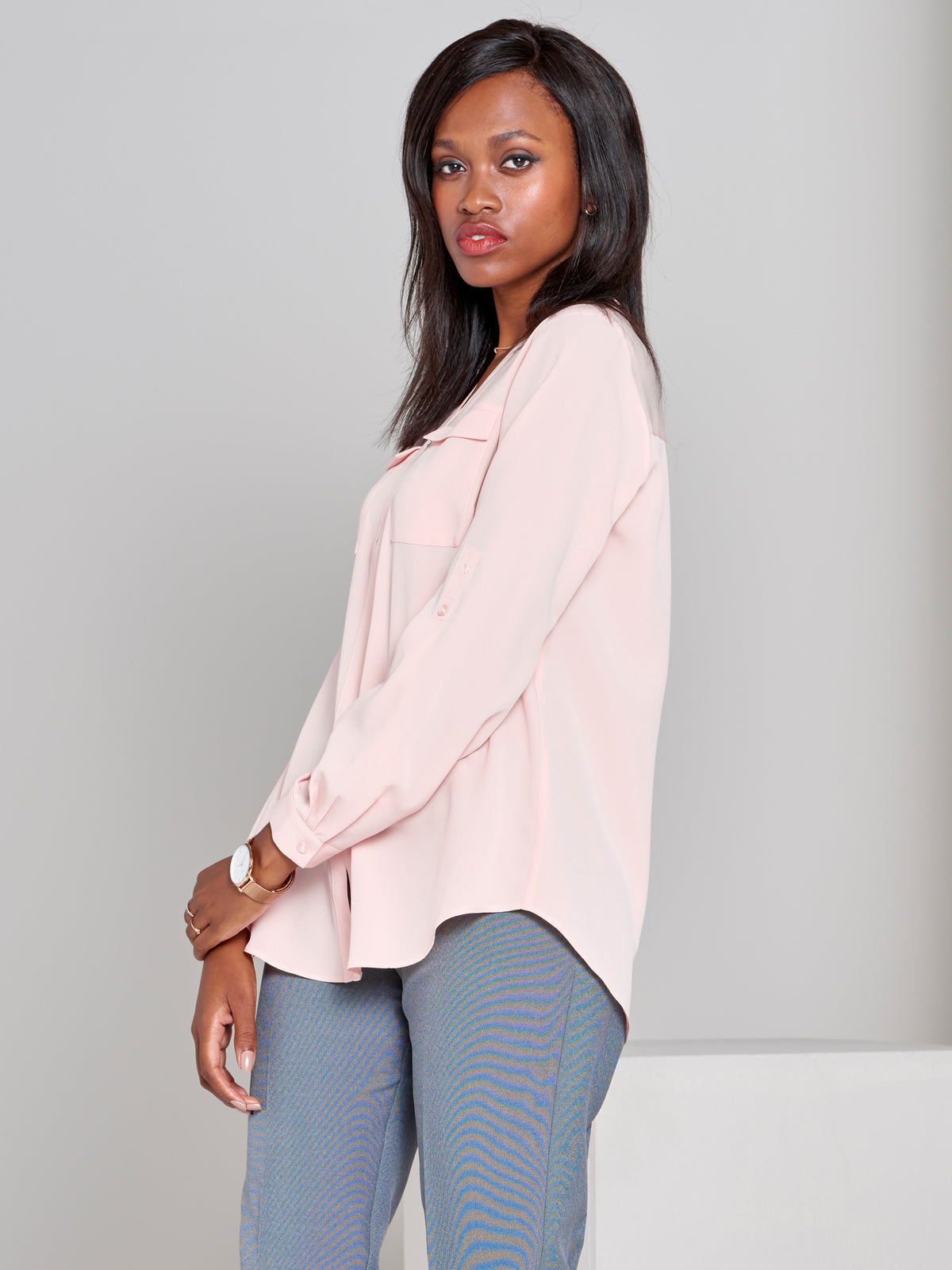 Sabrina zipped neckline blouse - pastel pink