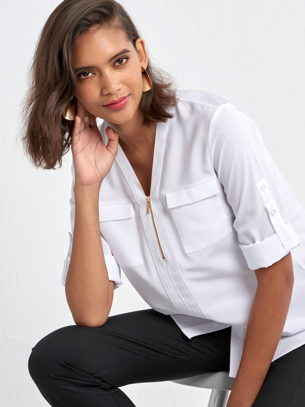 Sabrina zipped neckline blouse-white