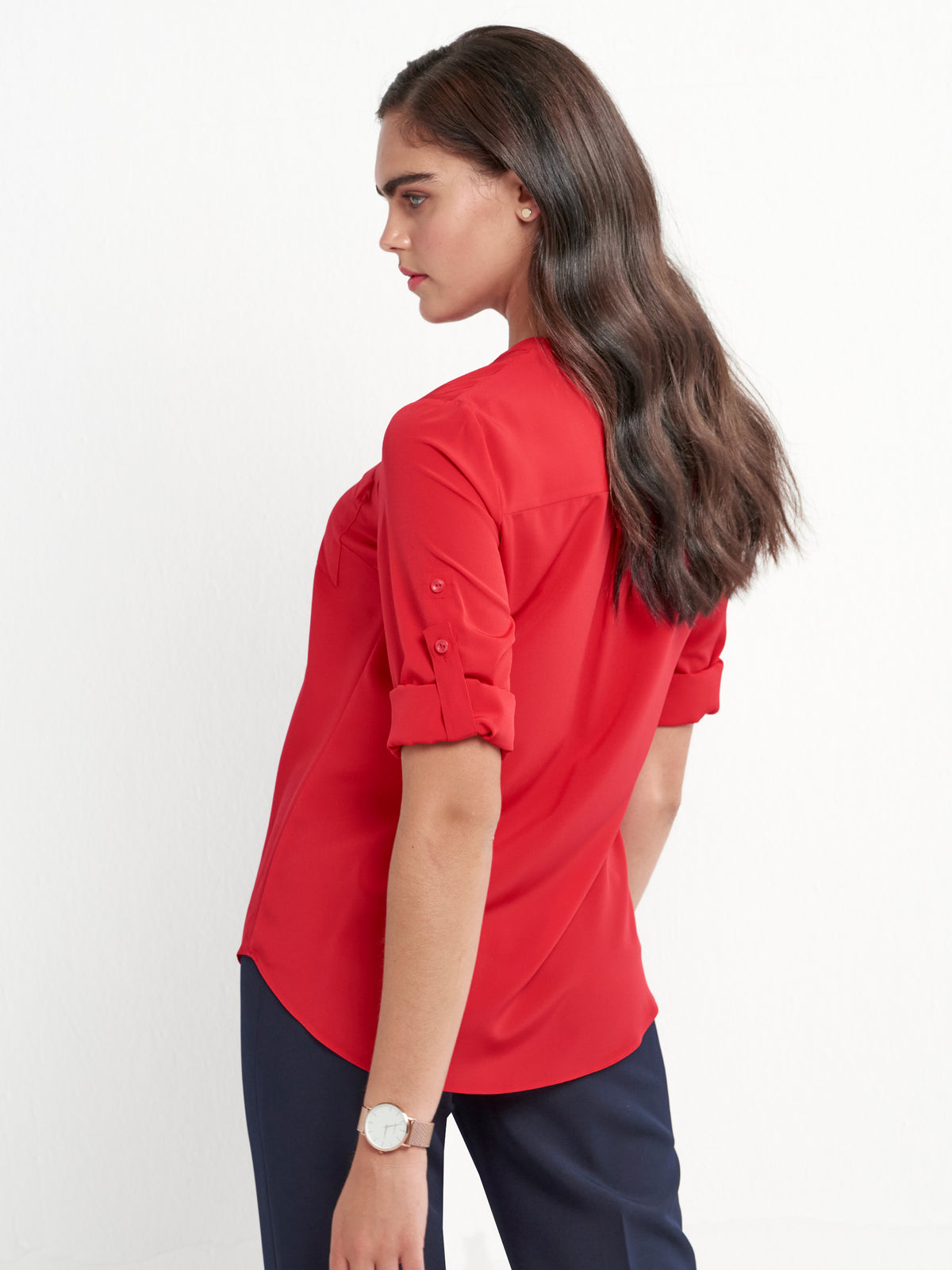 Sabrina zipped neckline blouse-red