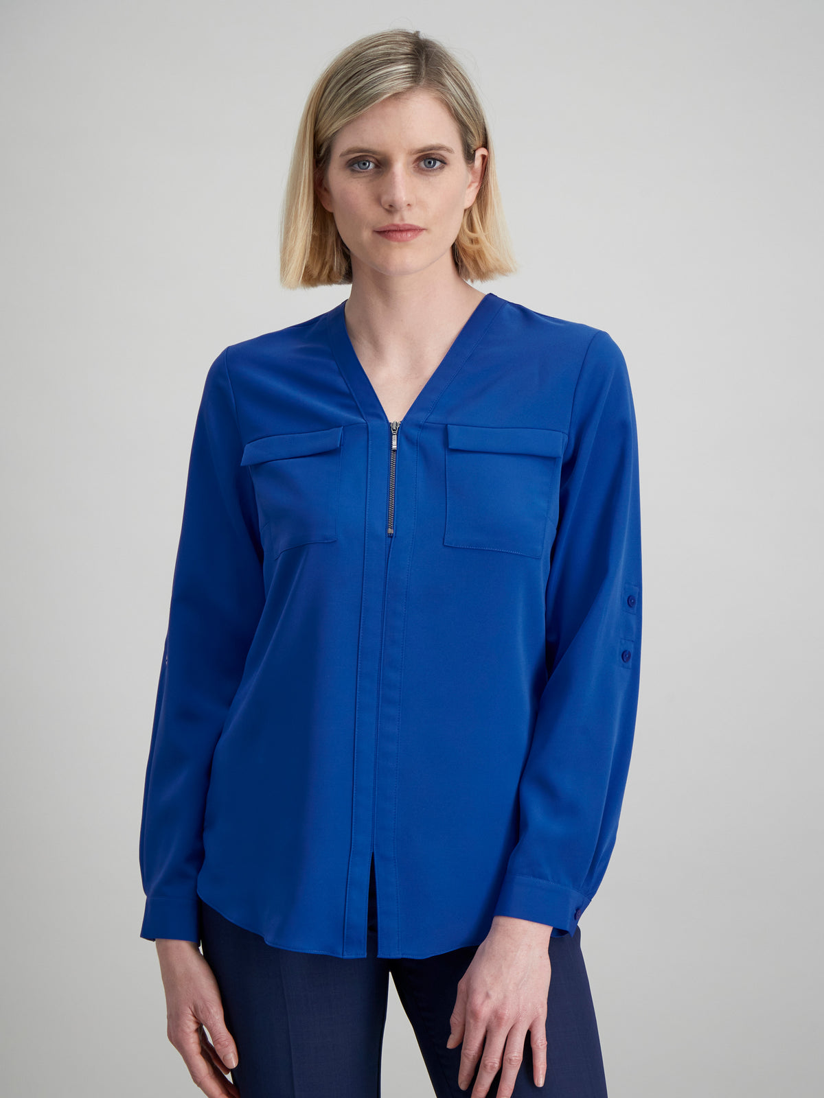 Sabrina zipped neckline blouse-bright blue