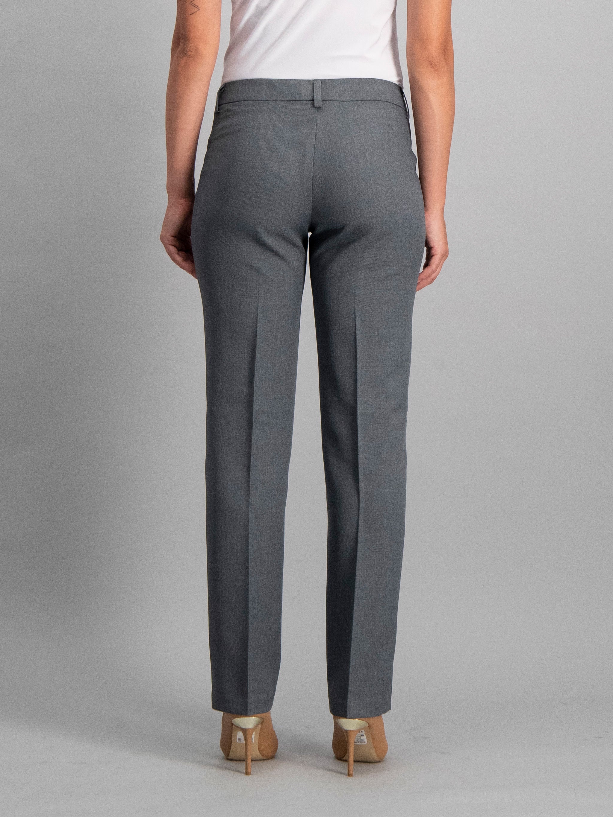 grey dress pants women Regular Fit Mid Waist Straight Leg - ProductID: 106449 Boutique Black Combination Dress Color:Nine Iron