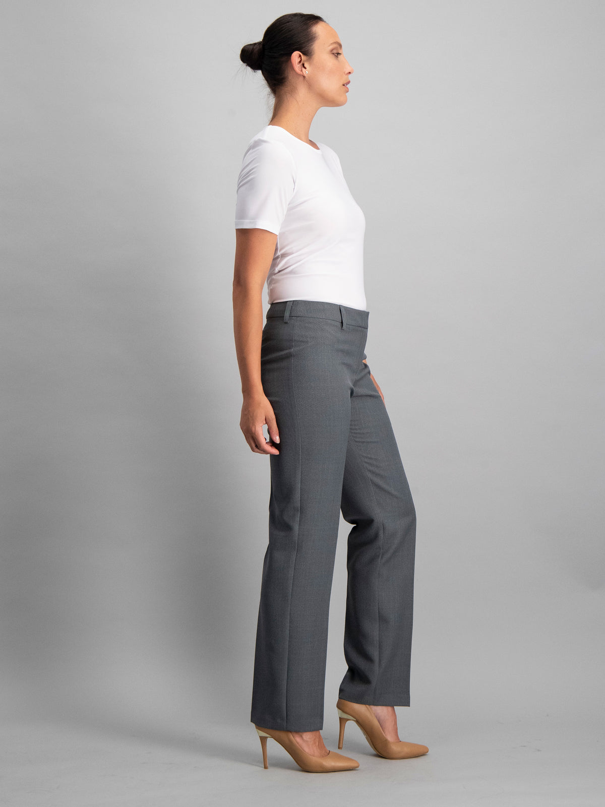 ImNow Grey Corporate Mid-Rise Trousers For Women Office Wear